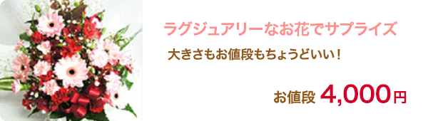 ラグジュアリーなお花でサプライズ大きさもお値段もちょうどいい！お値段 4,000円