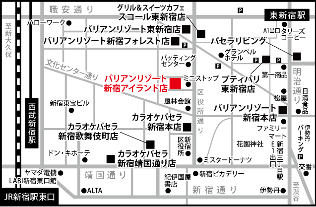 地図 駐車場 ホテルバリアンリゾート新宿アイランド店 リゾート シティー ビジネス ラブホテル等複合ホテル