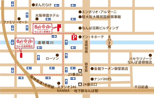 ホテルバリアン・リゾート・シティー・ビジネス・等複合ホテル なんば心斎橋店　地図
